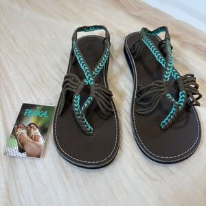 Plaka Womens Brown Teal Braided Sandals Size 8